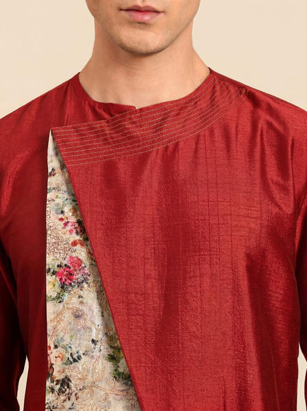 Orange Printed Silk Chanderi Kurta Set (Toasted Ginger & Botanical Glaze) - MMK0665