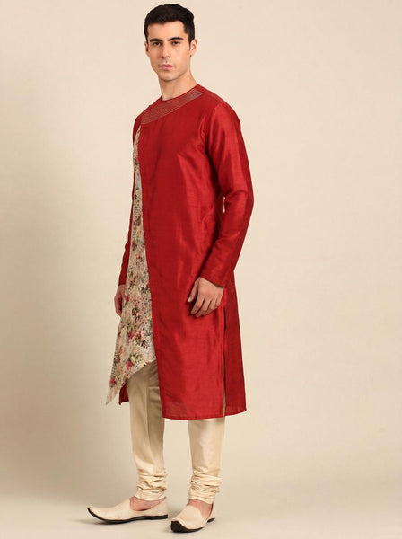 Orange Printed Silk Chanderi Kurta Set (Toasted Ginger & Botanical Glaze) - MMK0665