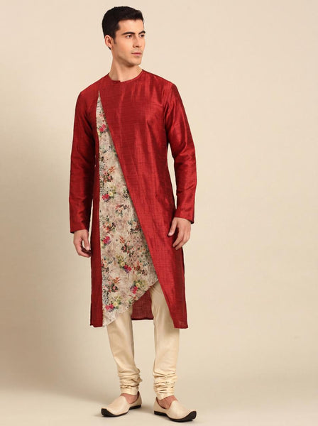 Orange Printed Silk Chanderi Kurta Set (Toasted Ginger & Botanical Glaze) - MMK0665