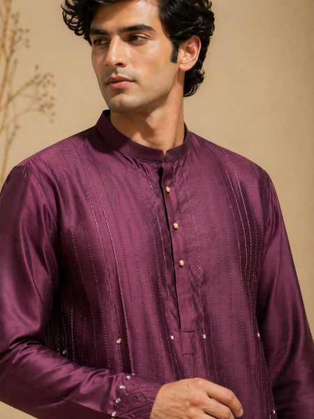 Purple Chanderi Kurta Set (Plum Truffle Glaze) - MMK0655