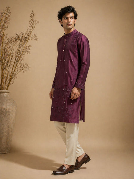 Purple Chanderi Kurta Set (Plum Truffle Glaze) - MMK0655