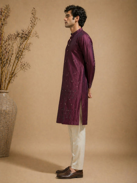 Purple Chanderi Kurta Set (Plum Truffle Glaze) - MMK0655