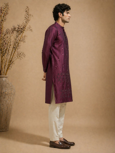 Purple Chanderi Kurta Set (Plum Truffle Glaze) - MMK0655