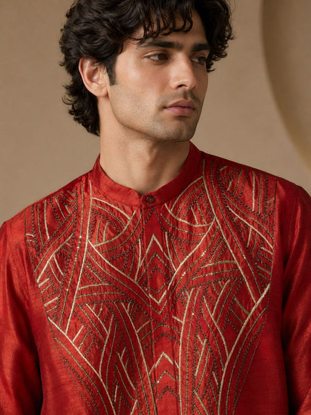 Rust Orange Bemberg Silk Kurta - MMK0659