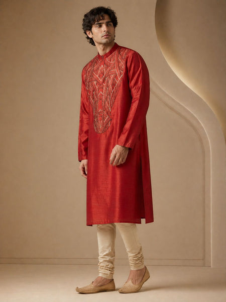 Rust Orange Bemberg Silk Kurta - MMK0659