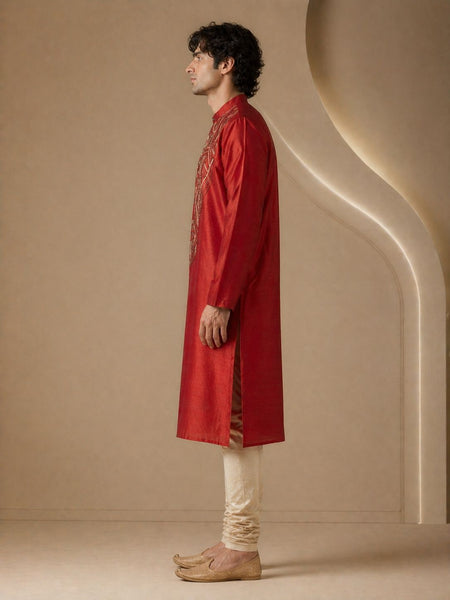 Rust Orange Bemberg Silk Kurta - MMK0659
