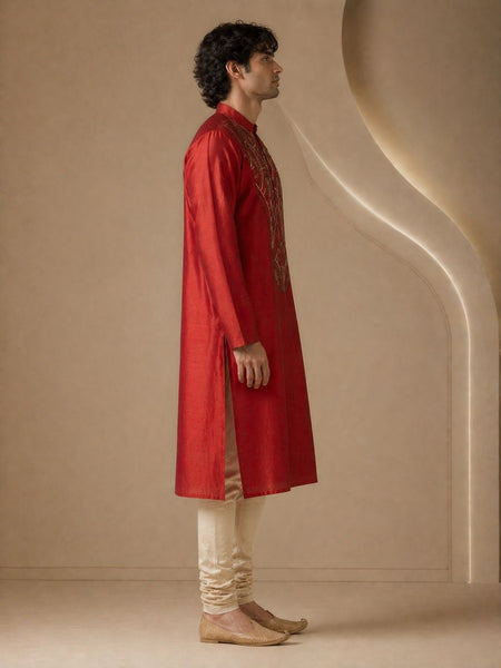 Rust Orange Bemberg Silk Kurta - MMK0659