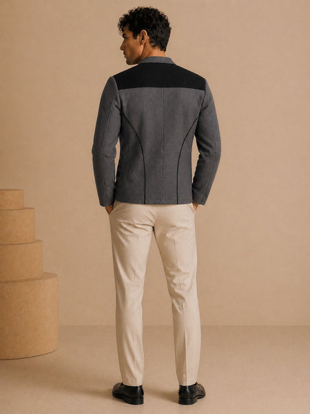 Black & Grey Malai Cotton Bomber Jacket (Black Sesame & Slate Ganache) - MMBJ051