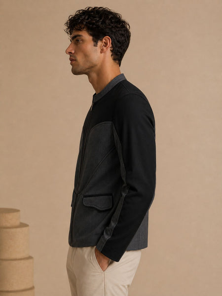 Black & Grey Malai Cotton Bomber Jacket (Black Sesame & Slate Ganache) - MMBJ051
