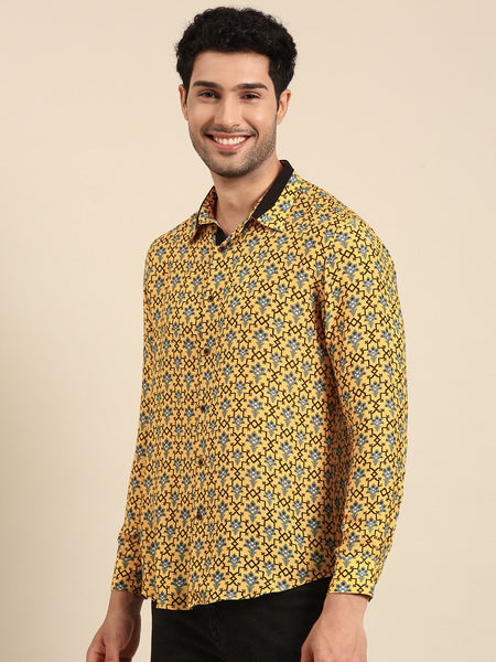 Yellow Blk Muslin Prt Shirt - MM0869