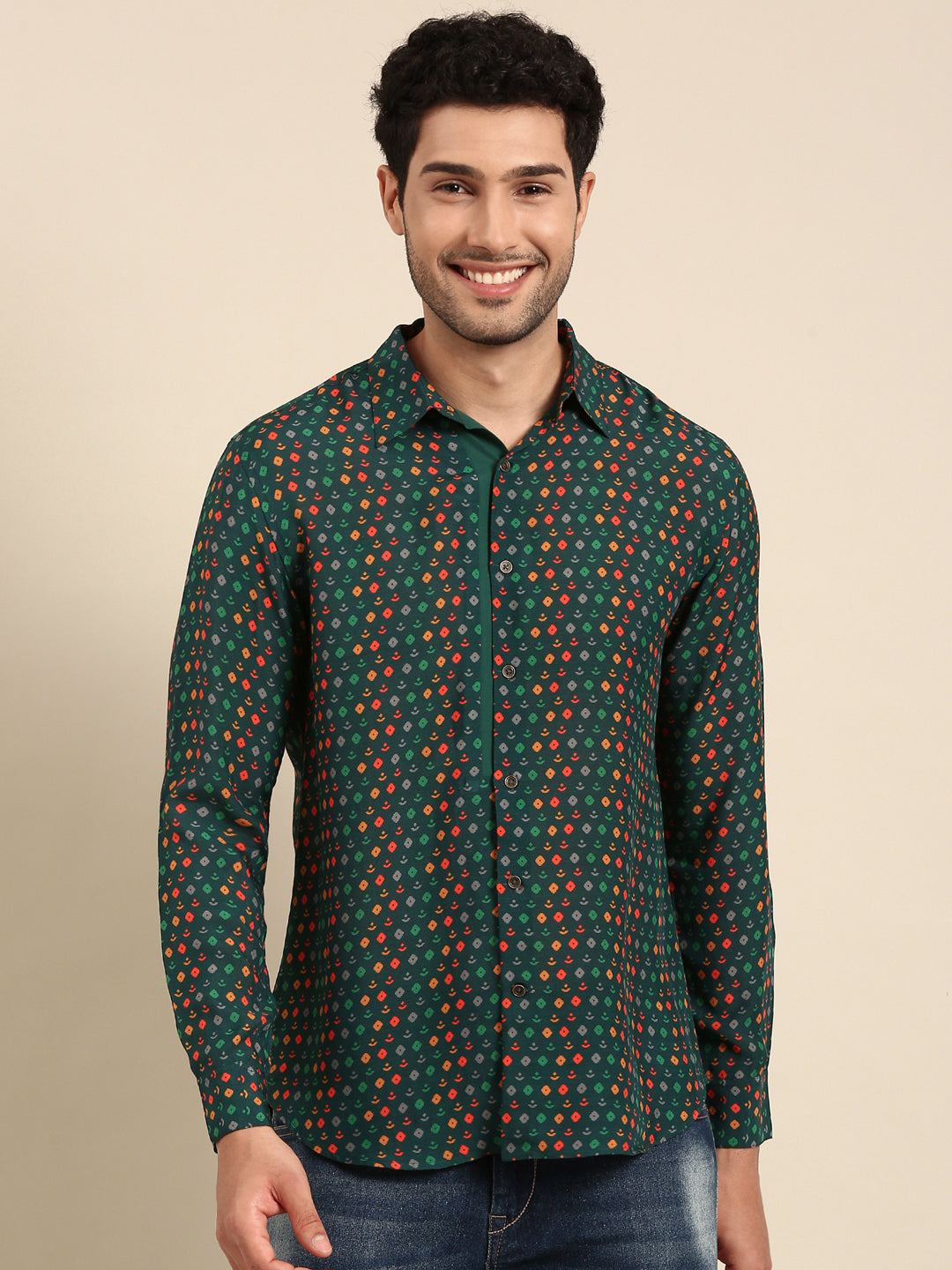 Teal Printed Muslin Shirt - MM0872