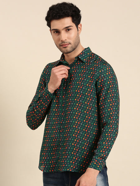 Teal Printed Muslin Shirt - MM0872