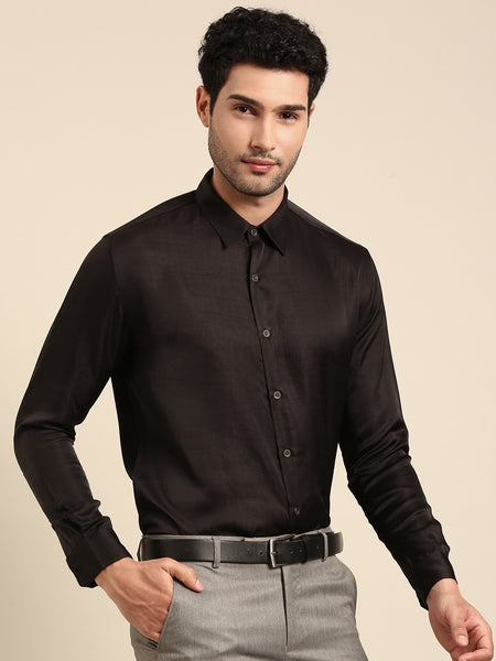 Classic Silk Cotton Black Shirt - MM0878