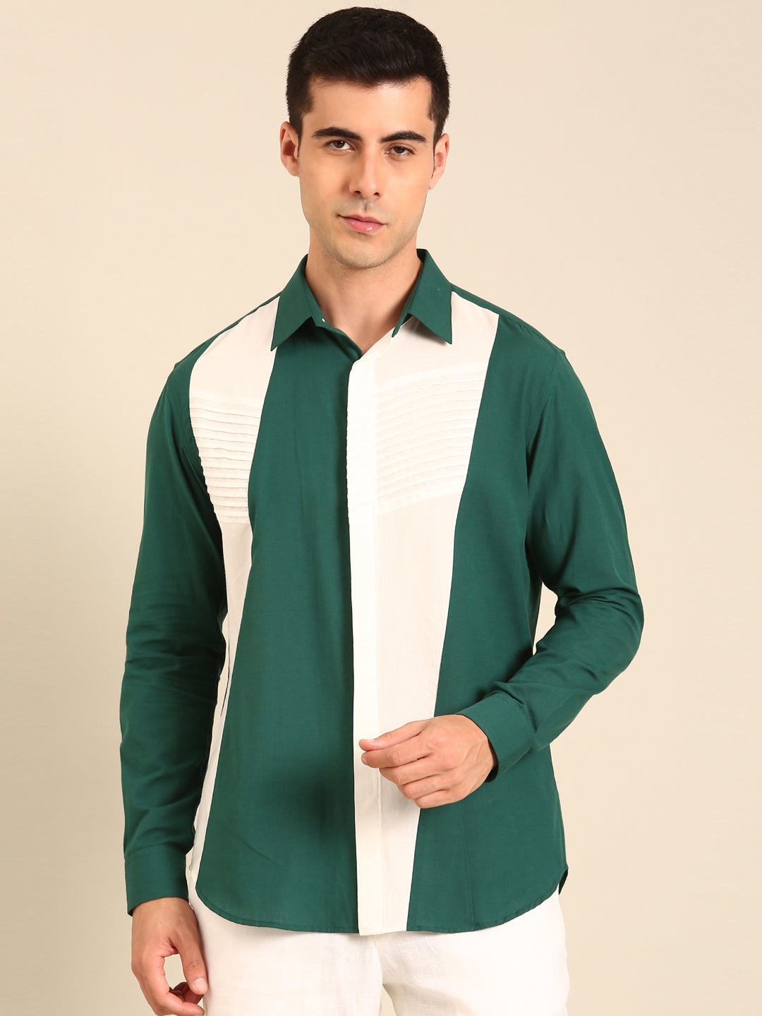 Teal- White Malai Cotton Shirt - MM0906