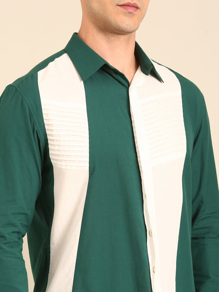 Teal- White Malai Cotton Shirt - MM0906