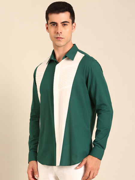Teal- White Malai Cotton Shirt - MM0906