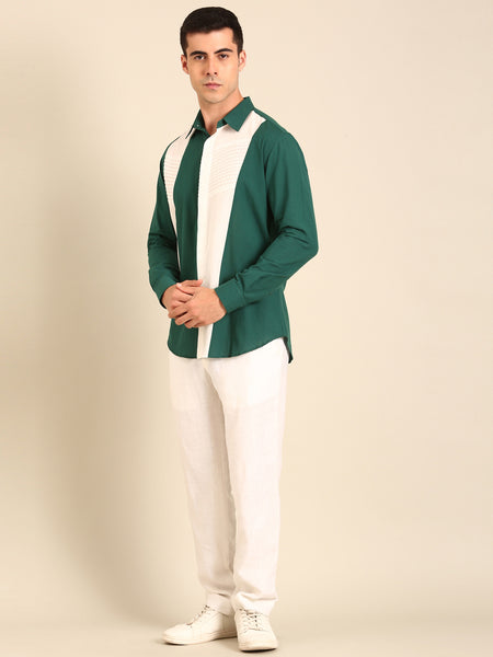 Teal- White Malai Cotton Shirt - MM0906