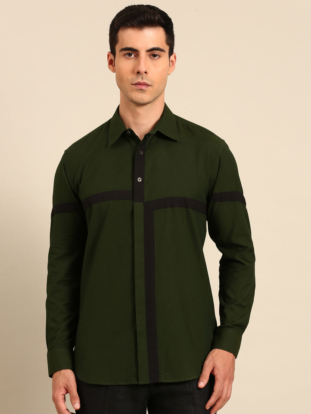 Black Green Malai Cotton Shirt  -  MM0914