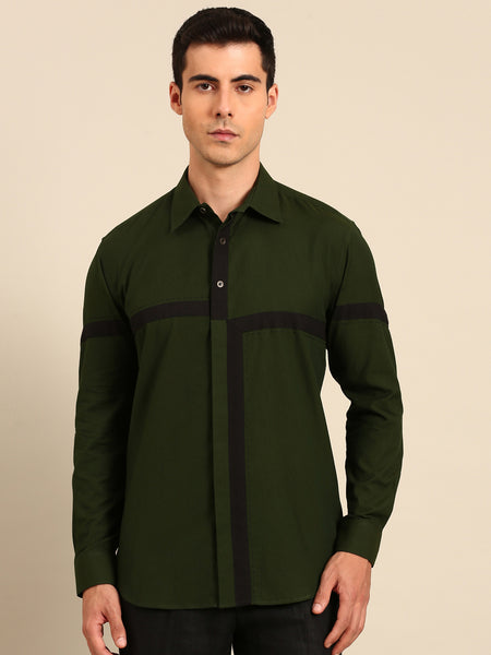 Black Green Malai Cotton Shirt  -  MM0914
