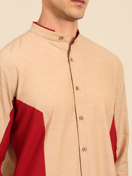 Beige Maroon Malai Cotton Shirt -  MM0917