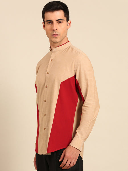 Beige Maroon Malai Cotton Shirt -  MM0917