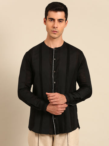 Black 100% Linen Shirt -  MM0918