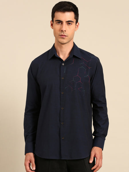 Navy Blue Malai Cotton Shirt -  MM0920