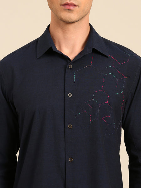 Navy Blue Malai Cotton Shirt -  MM0920