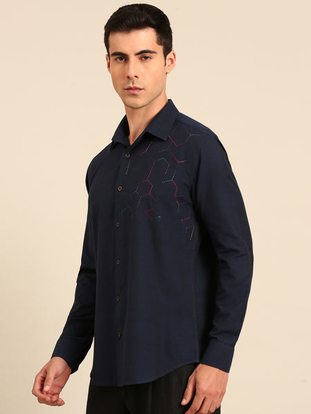 Navy Blue Malai Cotton Shirt -  MM0920