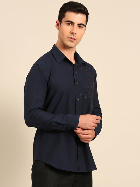 Navy Blue Malai Cotton Shirt -  MM0920