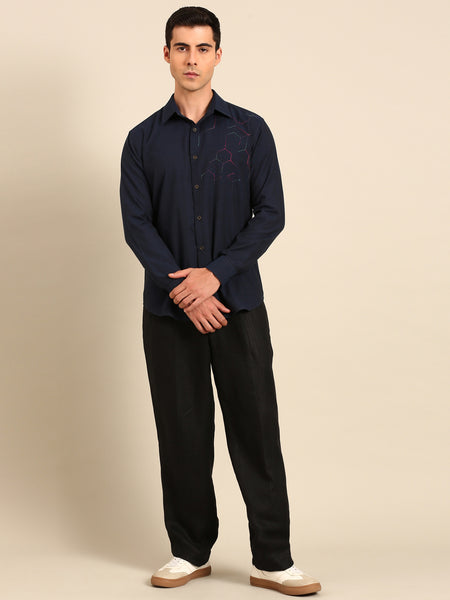 Navy Blue Malai Cotton Shirt -  MM0920