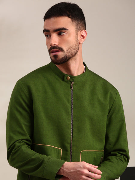 Green Cotton Bomber Jacket - MMBJ025