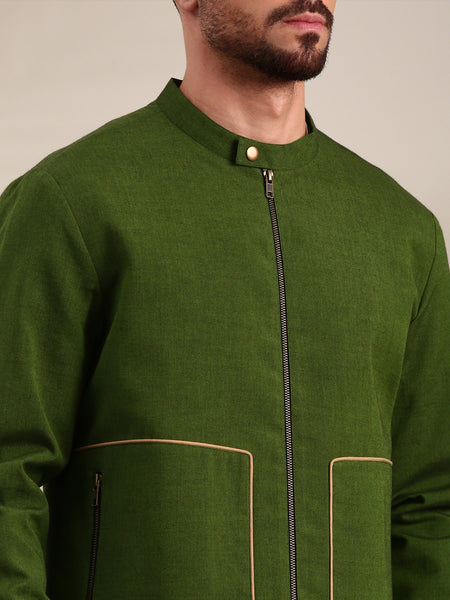 Green Cotton Bomber Jacket - MMBJ025