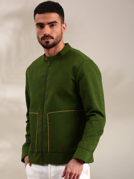 Green Cotton Bomber Jacket - MMBJ025