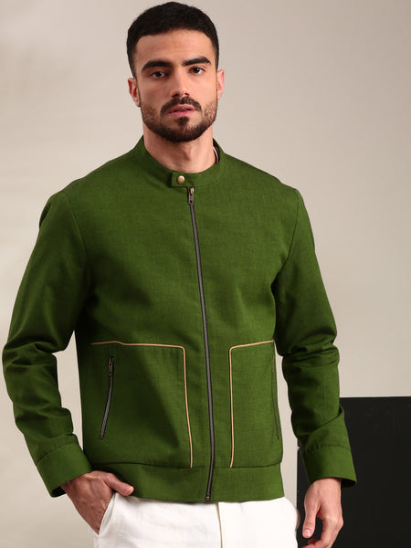 Green Cotton Bomber Jacket - MMBJ025