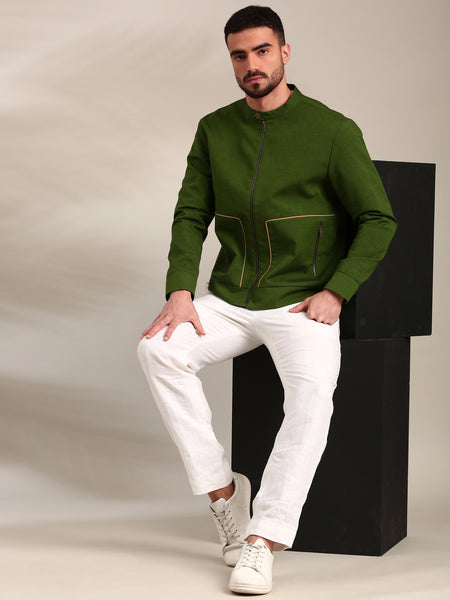 Green Cotton Bomber Jacket - MMBJ025