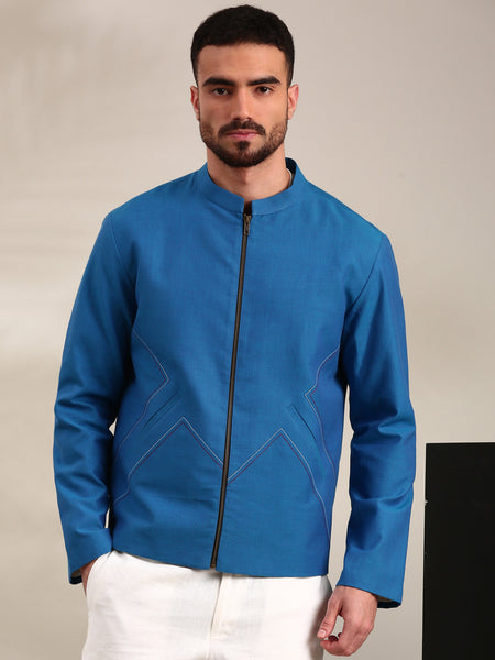 Blue Cotton Bomber Jacket - MMBJ028