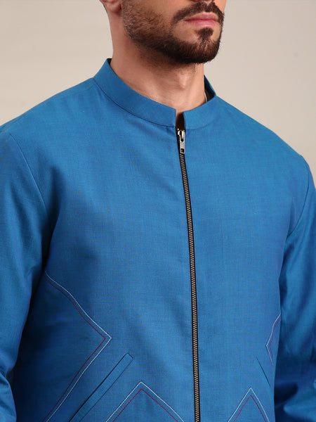 Blue Cotton Bomber Jacket - MMBJ028