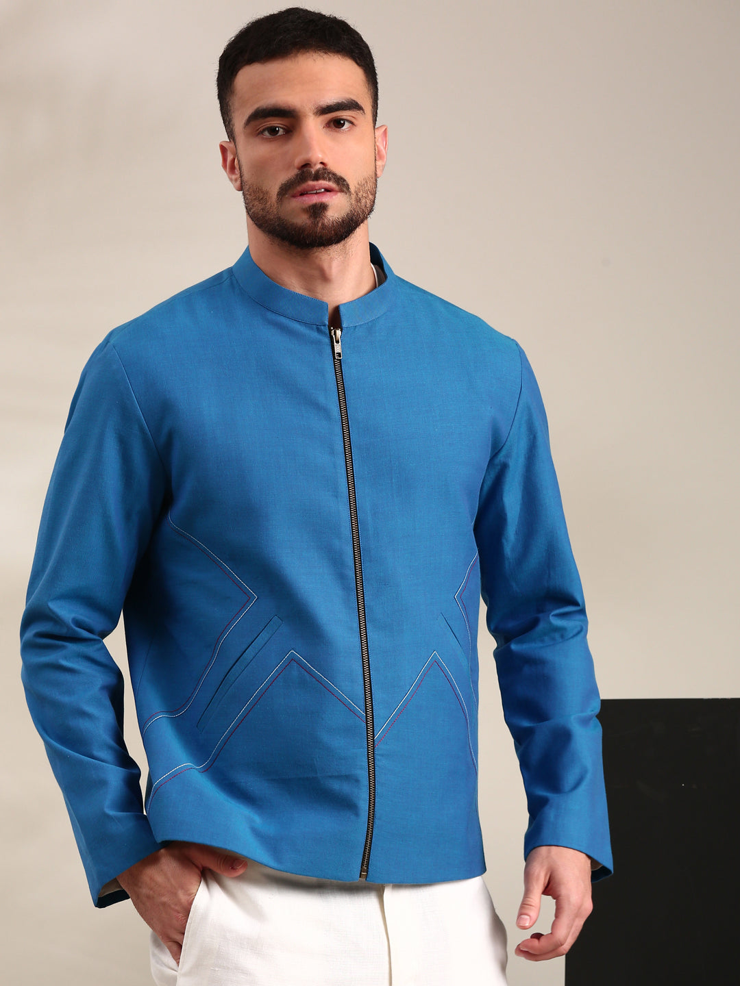 Blue Cotton Bomber Jacket - MMBJ028