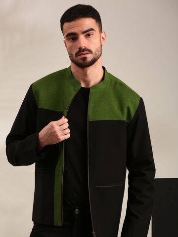 Black & Green Cotton Bomber Jacket - MMBJ029