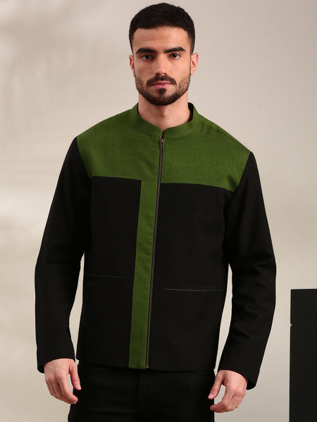 Black & Green Cotton Bomber Jacket - MMBJ029