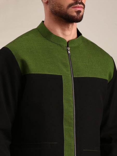 Black & Green Cotton Bomber Jacket - MMBJ029