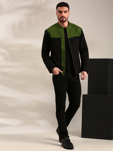 Black & Green Cotton Bomber Jacket - MMBJ029