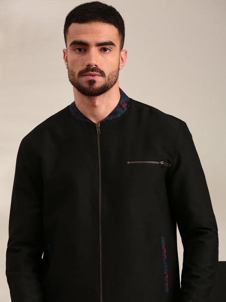 Black & Blue Cotton Bomber Jacket - MMBJ030