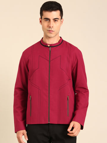 Wine Malai Cotton Bomber Jacket - MMBJ032