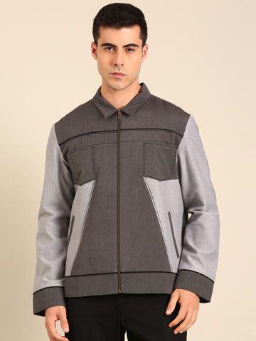Grey Malai Cotton Bomber Jacket - MMBJ034