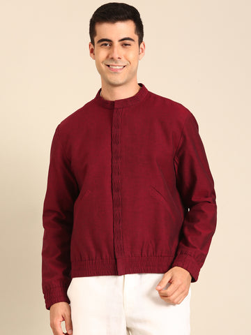 Wine Malai Cotton Bomber Jacket - MMBJ035