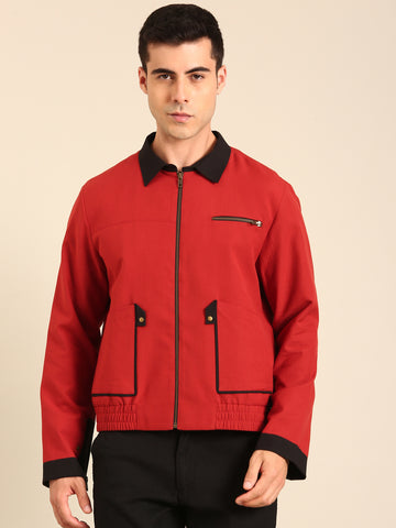 Red-Black Malai Cotton Bomber Jacket - MMBJ039