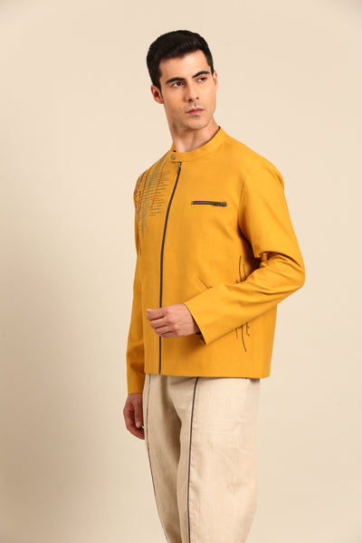 Mustard Yellow Malai Cotton Bomber Jacket - MMBJ040