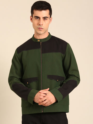 Green Malai Cotton Bomber Jacket - MMBJ043